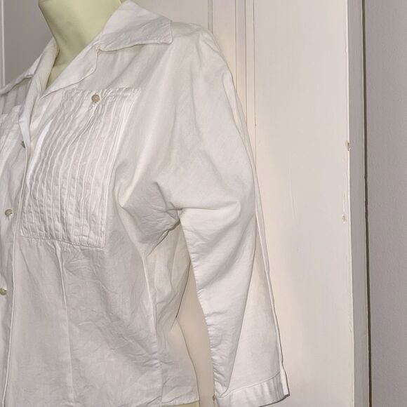 Vintage 60s Homemade White Shirt with Dolman Sleeves & Pleated Front Pockets - Picture 4 of 9